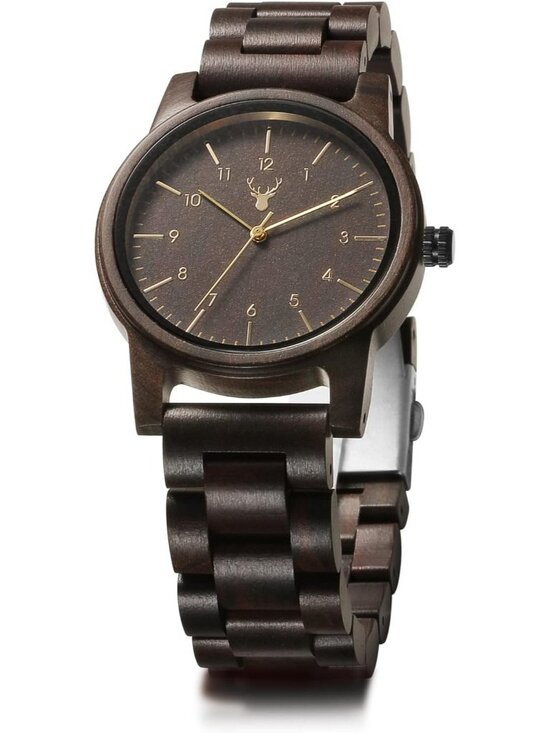 Unisex Black Uwood Series 40 mm Natural Handmade Wood Adjustable Band Date watch